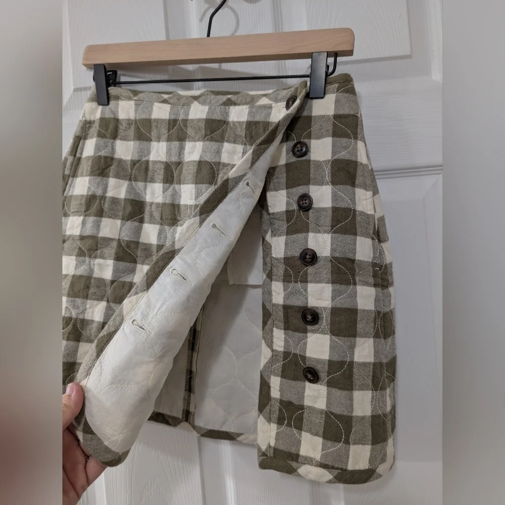 NWT, Madewell, Women's 00 Quilted Flannel Mini Skirt, Gingham Check‎